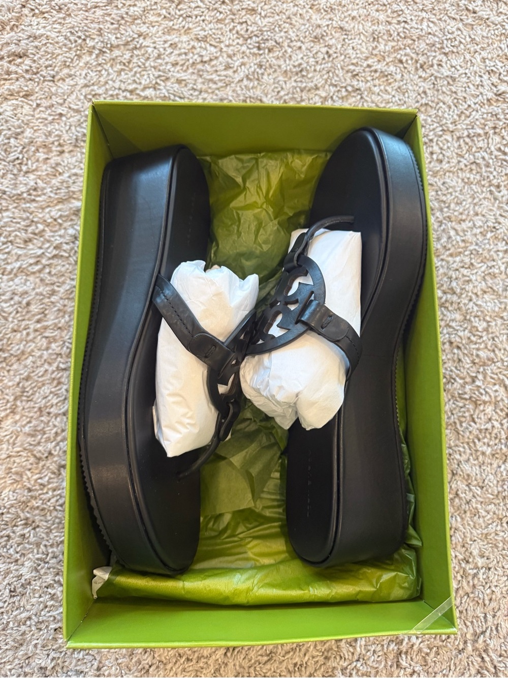 NIB Tory Burch Miller Wedge Sandals, Black, Sz 11